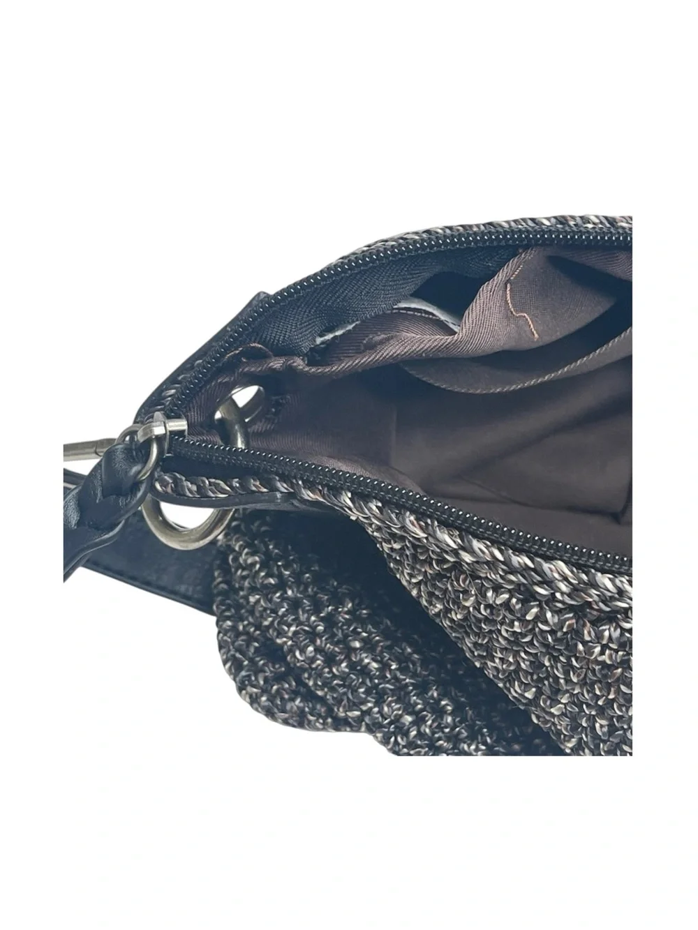 new The Sak ᯾ Indio Small Crochet Tote Handbag Bag ᯾ Urban Static Charcoal Knit